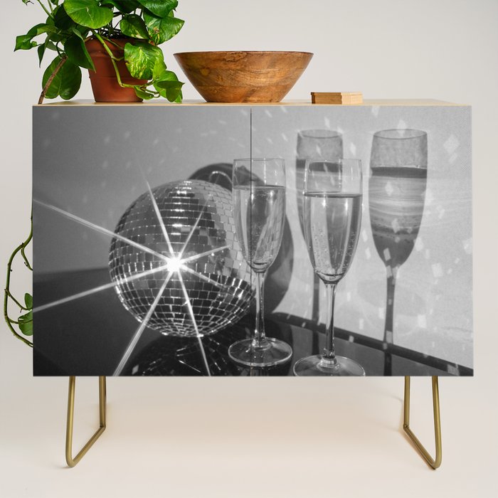 Sparkling Disco Ball Champagne Glasses Retro Black and White Party  Photography Wall Decor Credenza Gallery Image 1