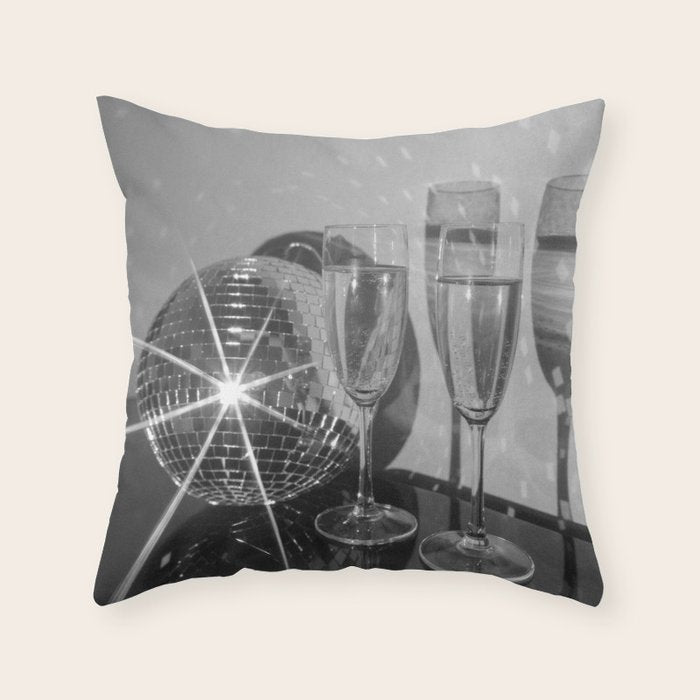 Sparkling Disco Ball Champagne Glasses Retro Black and White Party  Photography Wall Decor Throw Pillow Gallery Image 6