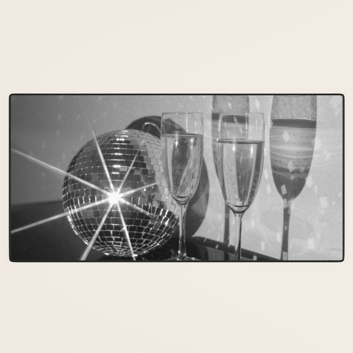 Sparkling Disco Ball Champagne Glasses Retro Black and White Party  Photography Wall Decor Desk Mat Gallery Image 3