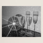 Sparkling Disco Ball Champagne Glasses Retro Black and White Party  Photography Wall Decor Jigsaw Puzzle Gallery Image 1