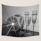 Sparkling Disco Ball Champagne Glasses Retro Black and White Party  Photography Wall Decor Wall Tapestry Gallery Image 4