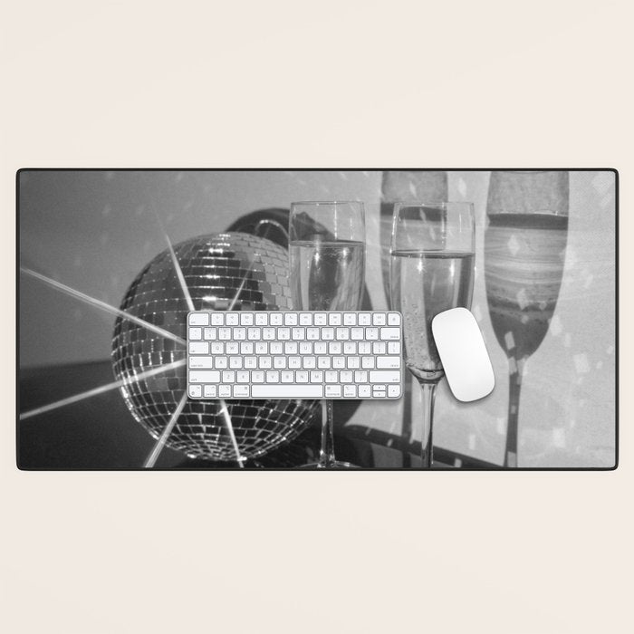 Sparkling Disco Ball Champagne Glasses Retro Black and White Party  Photography Wall Decor Desk Mat Gallery Image 1