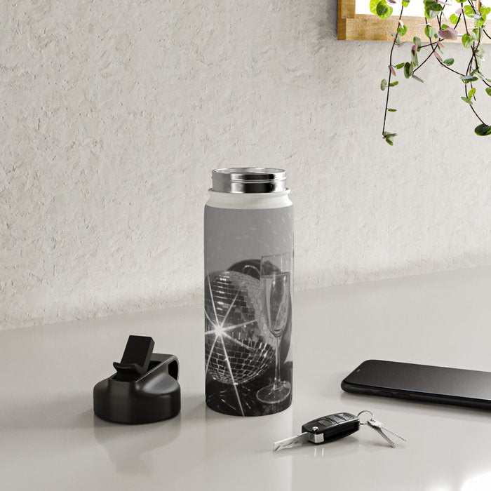 Sparkling Disco Ball Champagne Glasses Retro Black and White Party  Photography Wall Decor Water Bottle Gallery Image 4