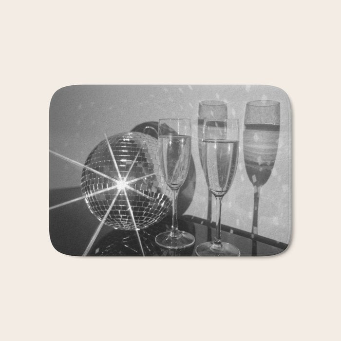 Sparkling Disco Ball Champagne Glasses Retro Black and White Party  Photography Wall Decor Bath Mat Gallery Image 1