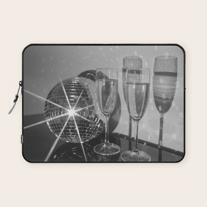Sparkling Disco Ball Champagne Glasses Retro Black and White Party  Photography Wall Decor Laptop Sleeve Gallery Image 1