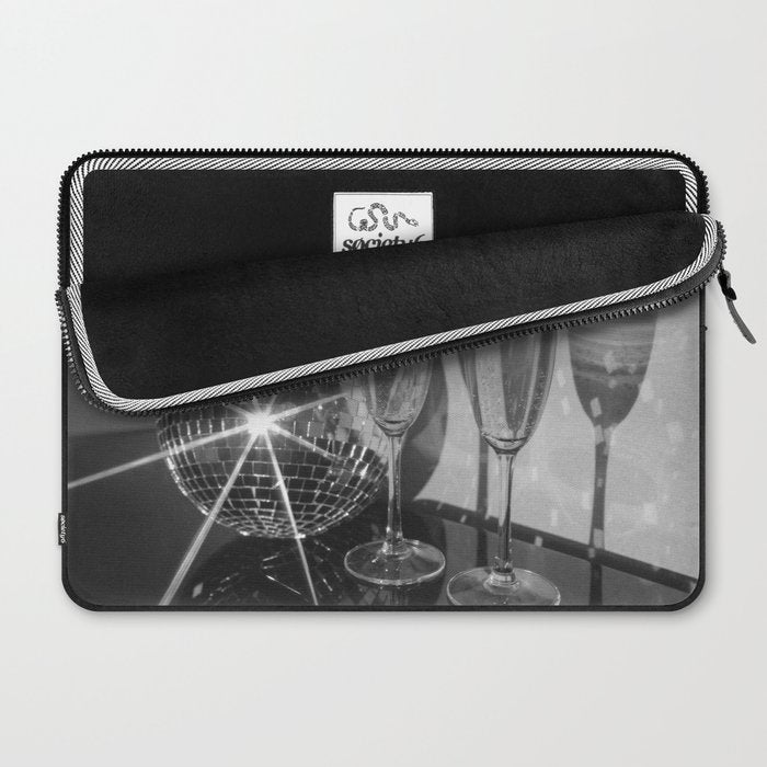Sparkling Disco Ball Champagne Glasses Retro Black and White Party  Photography Wall Decor Laptop Sleeve Gallery Image 2