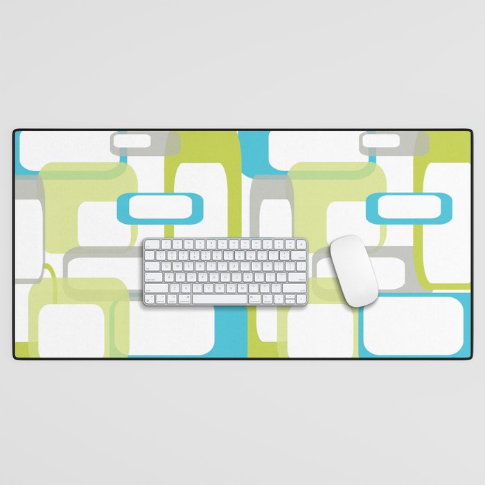 Mid-Century Modern Rectangle Design Blue Green and Gray Desk Mat Gallery Image 1