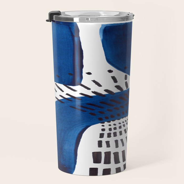 Abstract Expressionism Mid Century Modern Acrylic Painting Minimalist Art Navy Blue Black Line Patte Travel Mug Gallery Image 3
