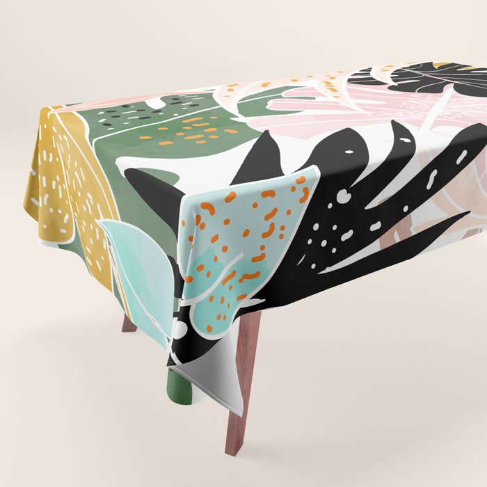 Veronica, Tropical Eclectic Bold Monstera Palm Illustration Nature Modern Colorful Jungle Tablecloth Gallery Image 1