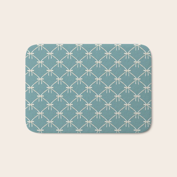 Bows & Ribbons Pattern LIV Teal Green Bath Mat Gallery Image 1
