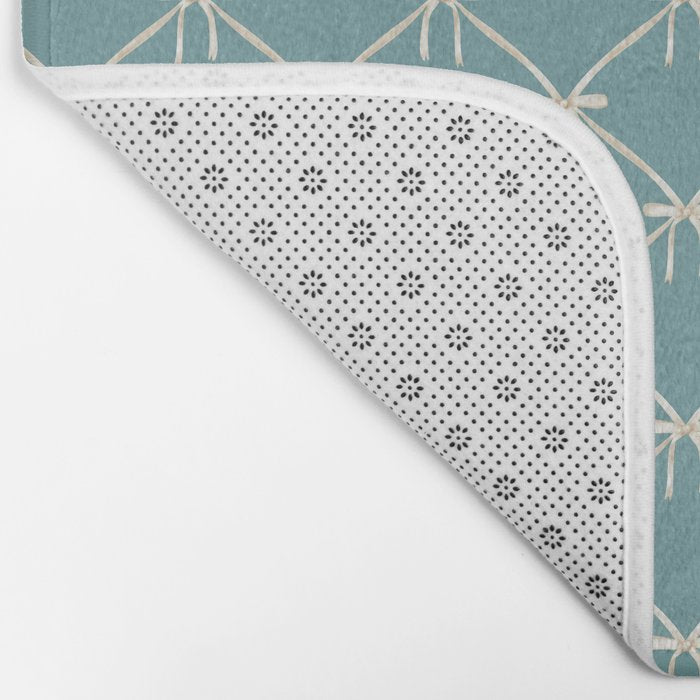 Bows & Ribbons Pattern LIV Teal Green Bath Mat Gallery Image 2