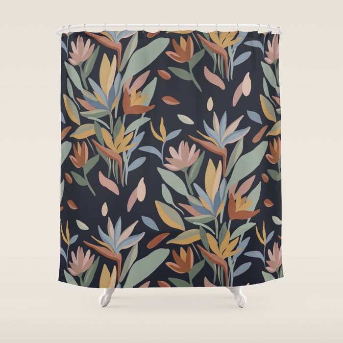 Hand Painted Floral Garden Night Shower Curtain Gallery Image 1