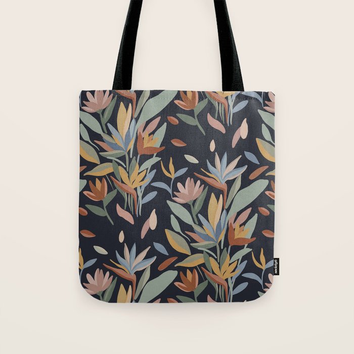 Hand Painted Floral Garden Night Tote Bag Gallery Image 1
