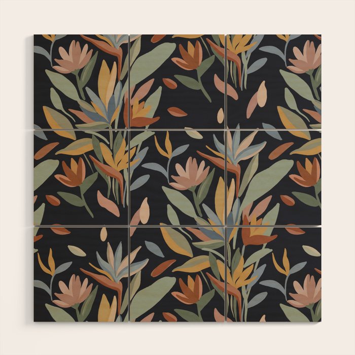 Hand Painted Floral Garden Night Wood Wall Art Gallery Image 1