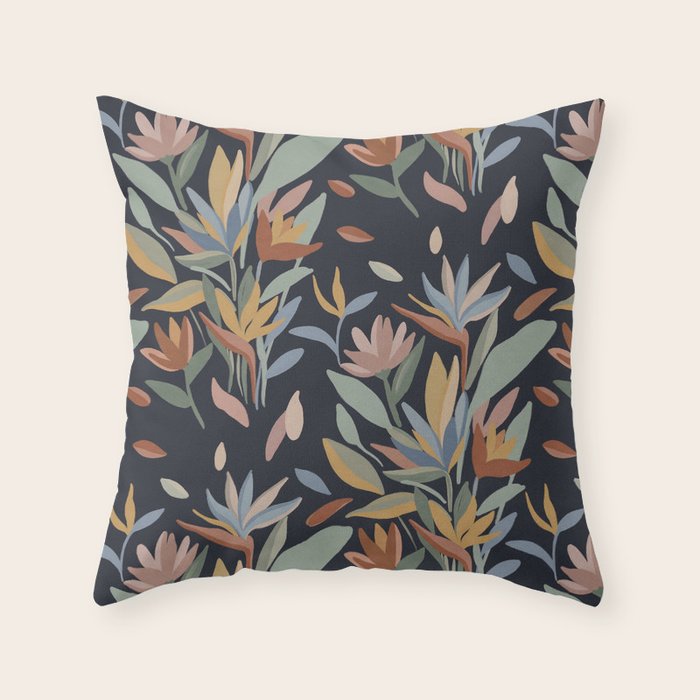 Hand Painted Floral Garden Night Throw Pillow Gallery Image 1