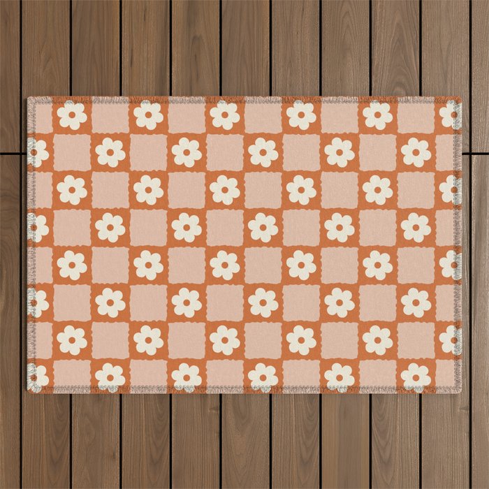 Flower Checker in Burnt Orange  Outdoor Rug Gallery Image 1