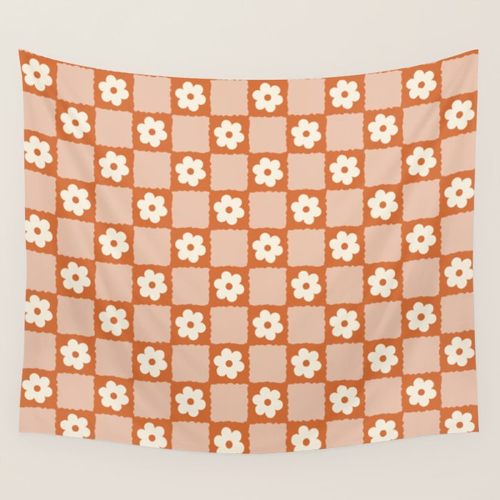 Flower Checker in Burnt Orange  Wall Tapestry Gallery Image 1