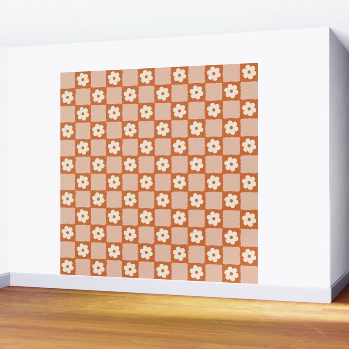 Flower Checker in Burnt Orange  Wall Mural Gallery Image 2