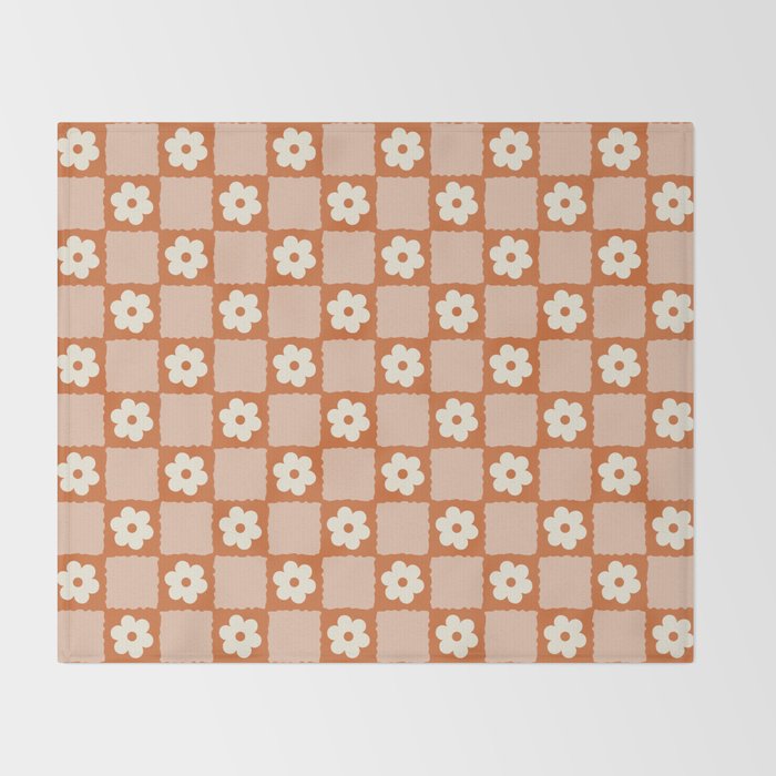 Flower Checker in Burnt Orange  Throw Blanket Gallery Image 2