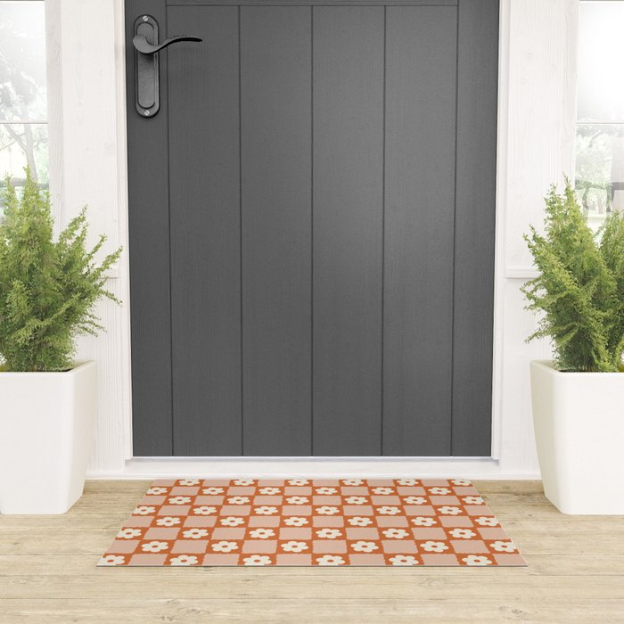 Flower Checker in Burnt Orange  Welcome Mat Gallery Image 3