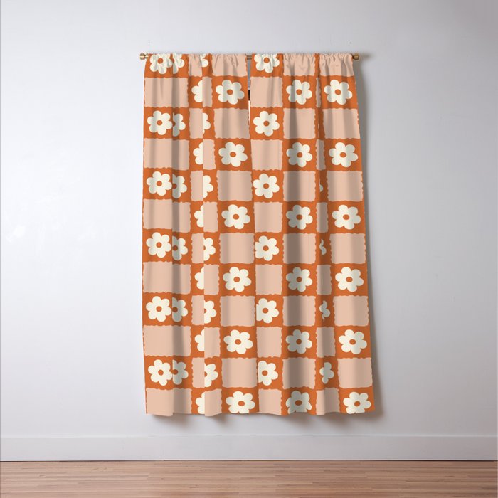 Flower Checker in Burnt Orange  Window Curtain Gallery Image 3