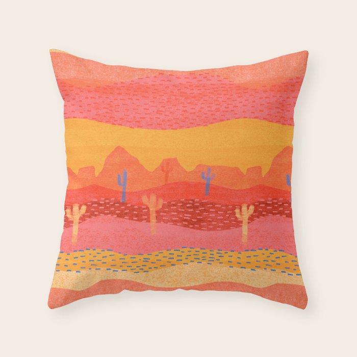 Vintage Western Desert Landscape in Warm Sunrise Throw Pillow Gallery Image 6