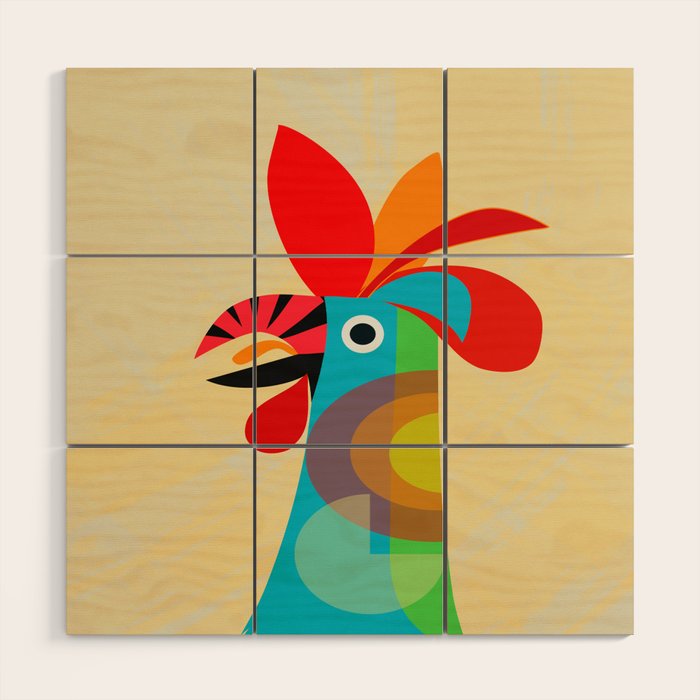 Rooster in bold colors Wood Wall Art Gallery Image 1