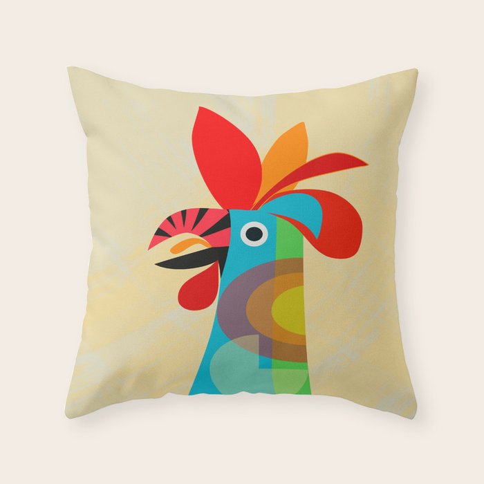 Rooster in bold colors Throw Pillow Gallery Image 1