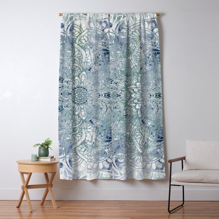 Yoga, Mandala, Green and Blue, Wall Art Boho Window Curtain Gallery Image 5