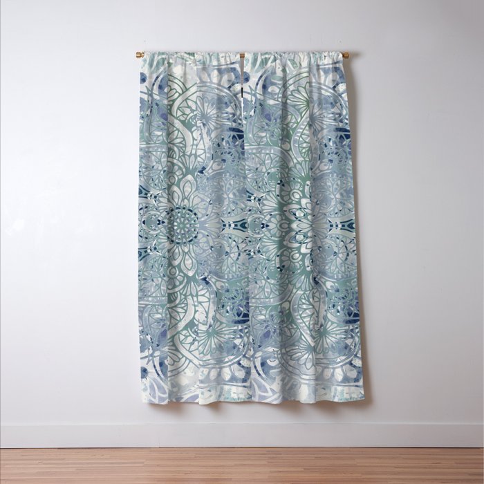 Yoga, Mandala, Green and Blue, Wall Art Boho Window Curtain Gallery Image 3