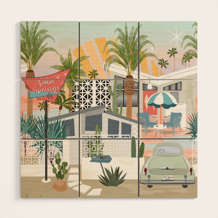 Retro Palm Springs II Wood Wall Art Gallery Image 1