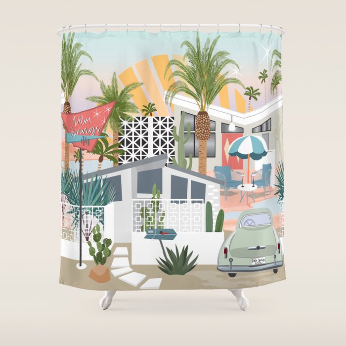 Retro Palm Springs II Shower Curtain Gallery Image 1
