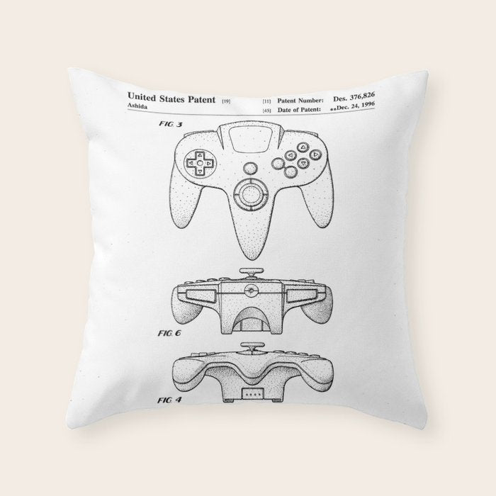 Video Game Controller Patent - Retro Gaming Game Room Art - White Throw Pillow Gallery Image 6
