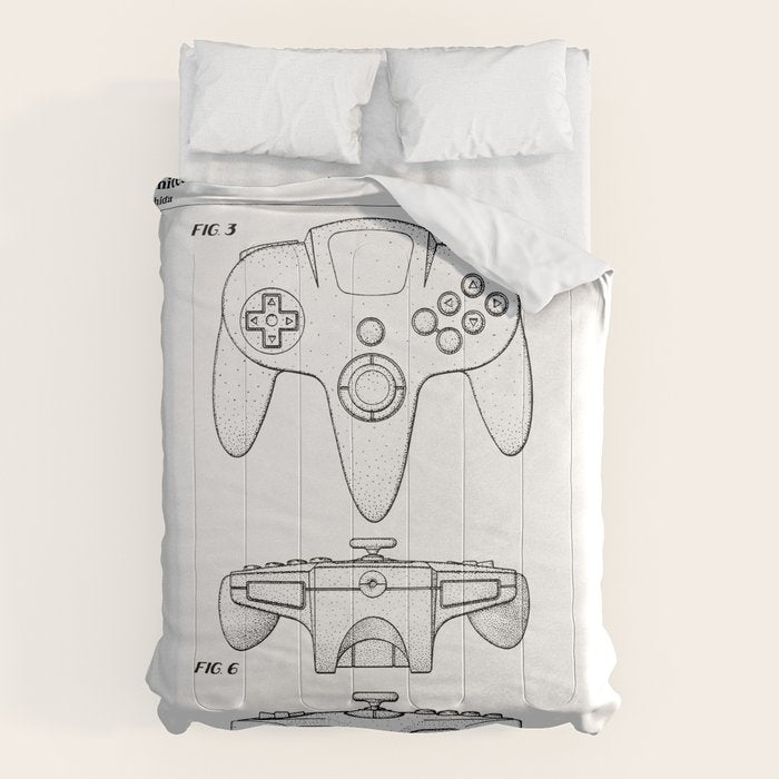 Video Game Controller Patent - Retro Gaming Game Room Art - White Comforter Gallery Image 6