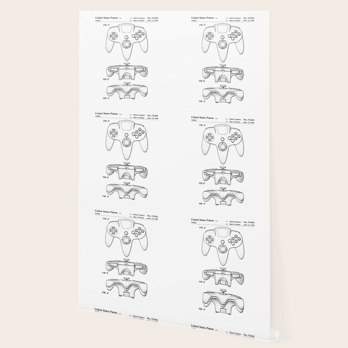 Video Game Controller Patent - Retro Gaming Game Room Art - White Wallpaper Gallery Image 2