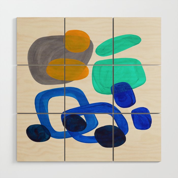 Mid Century Modern Abstract Minimalist Fun Colorful Shapes Marine Green Retro Vintage Fun Shapes Wood Wall Art Gallery Image 1
