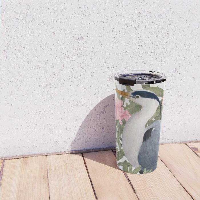 Gray heron and oleander plant - Travel Mug Gallery Image 4