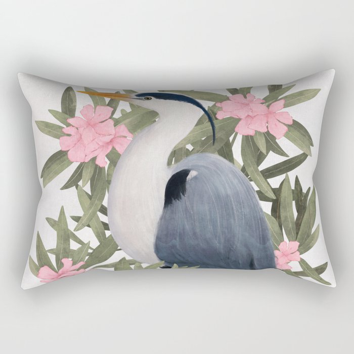 Gray heron and oleander plant - Rectangular Pillow Gallery Image 1