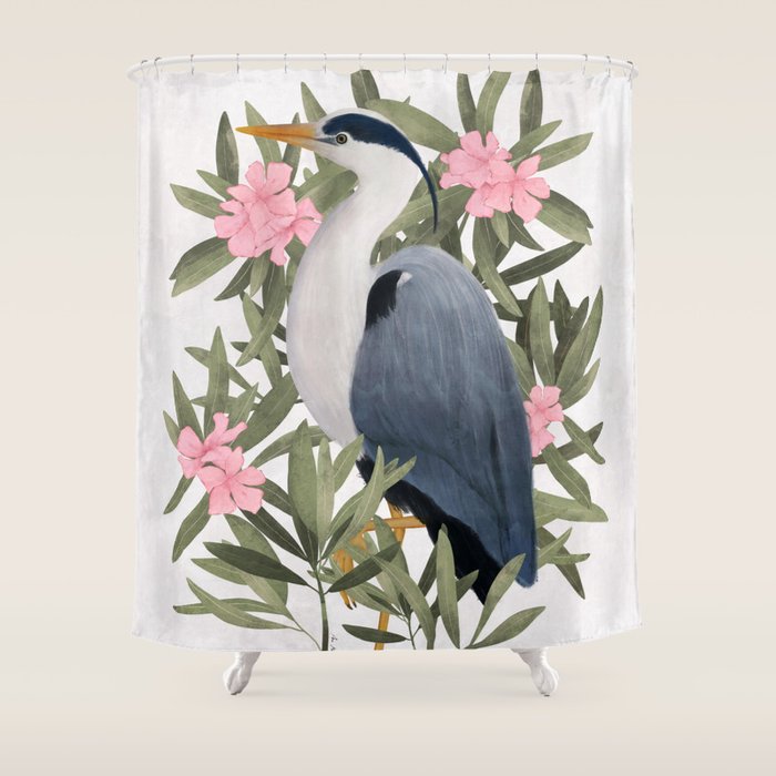 Gray heron and oleander plant - Shower Curtain Gallery Image 1