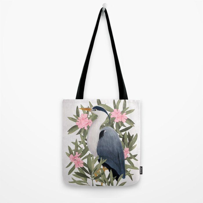 Gray heron and oleander plant - Tote Bag Gallery Image 2