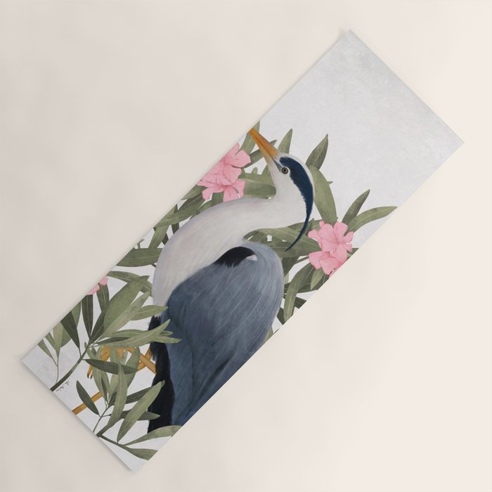 Gray heron and oleander plant - Yoga Mat Gallery Image 1