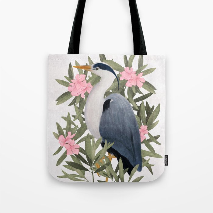 Gray heron and oleander plant - Tote Bag Gallery Image 1