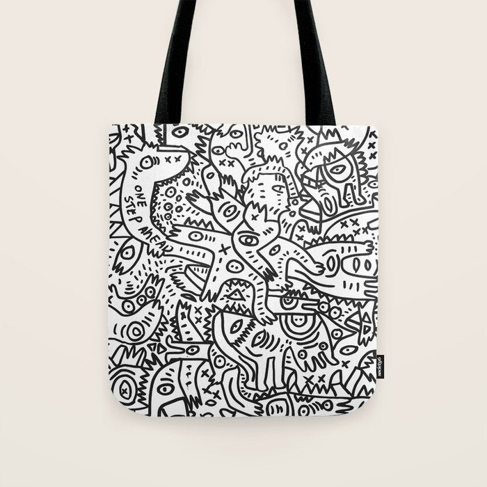 One Step Ahead Black and White Graffiti Street Art Tote Bag Gallery Image 1