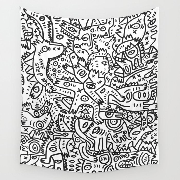 One Step Ahead Black and White Graffiti Street Art Wall Tapestry Gallery Image 4