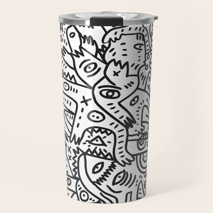 One Step Ahead Black and White Graffiti Street Art Travel Mug Gallery Image 1