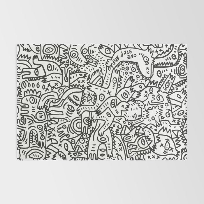One Step Ahead Black and White Graffiti Street Art Rug Gallery Image 2