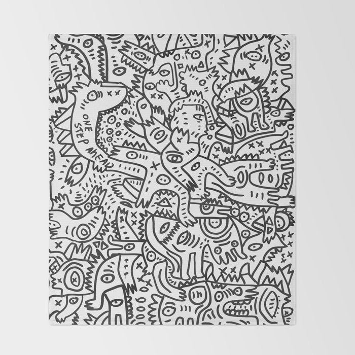 One Step Ahead Black and White Graffiti Street Art Throw Blanket Gallery Image 2