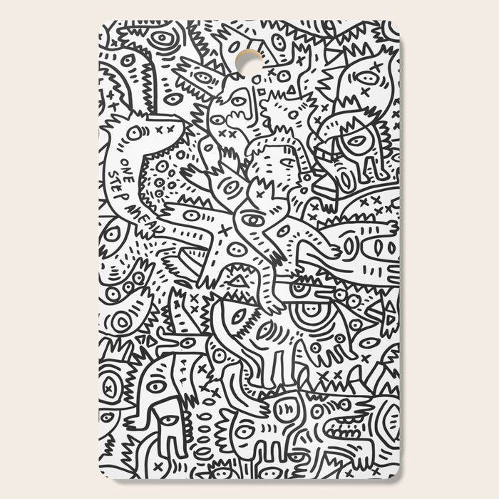 One Step Ahead Black and White Graffiti Street Art Cutting Board Gallery Image 1