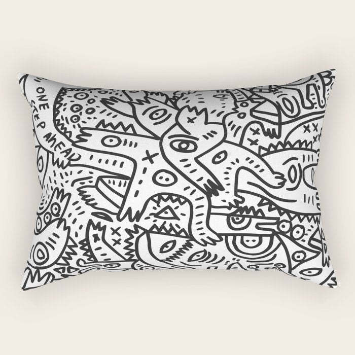 One Step Ahead Black and White Graffiti Street Art Rectangular Pillow Gallery Image 1