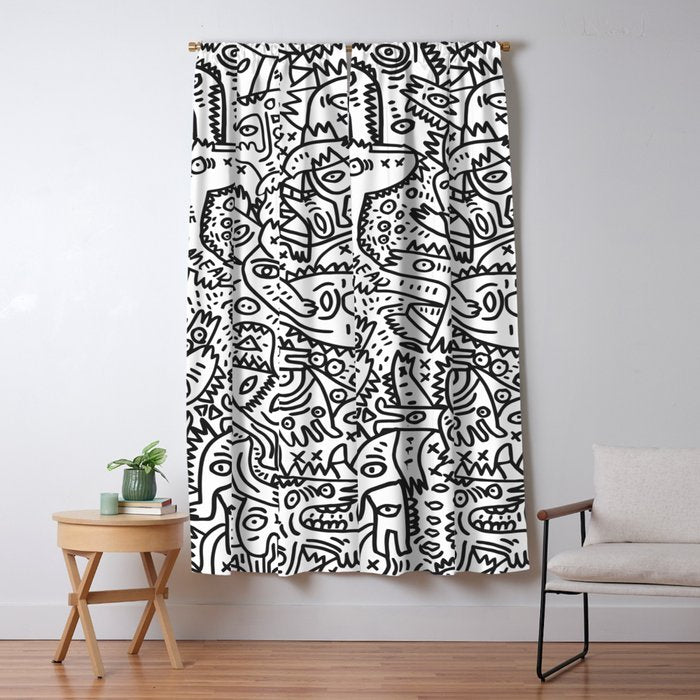 One Step Ahead Black and White Graffiti Street Art Window Curtain Gallery Image 5